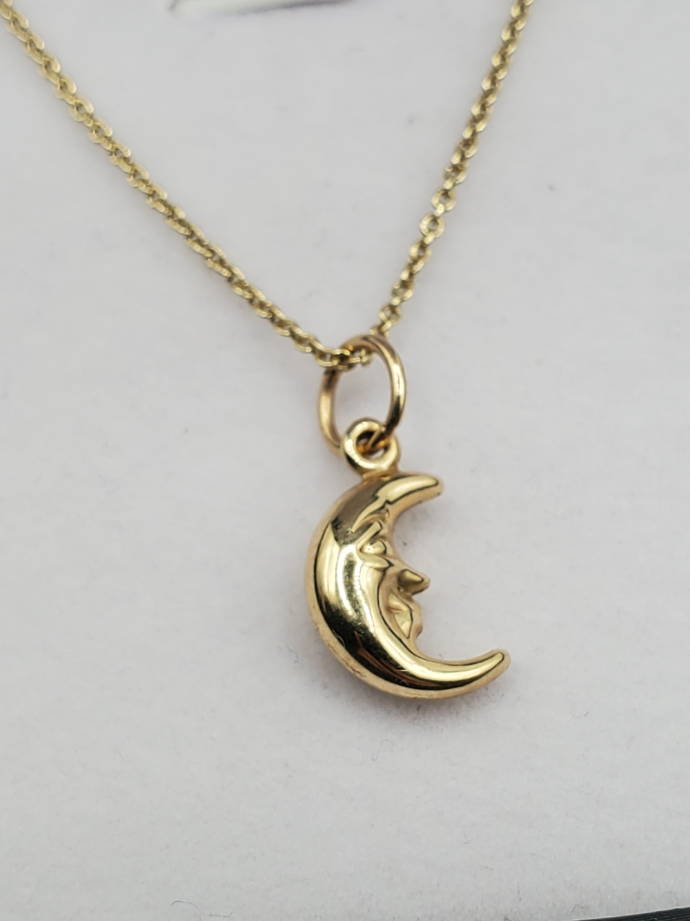10K Yellow Gold Rolo Chain 1.2mm 18" + Moon Pendant Women Italy, NEW